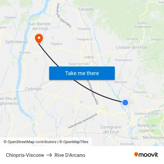Chiopris-Viscone to Rive D'Arcano map