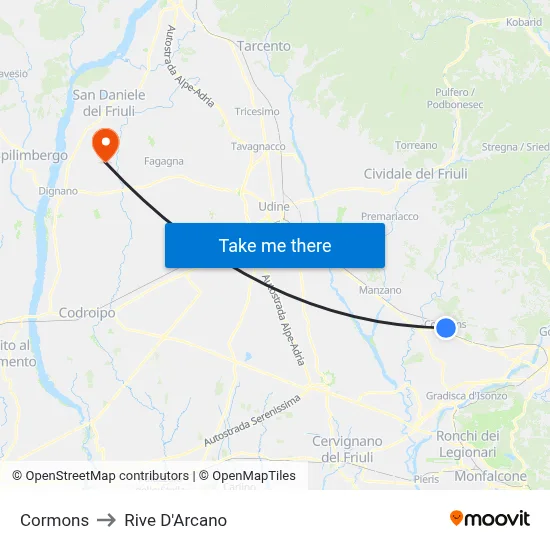 Cormons to Rive D'Arcano map