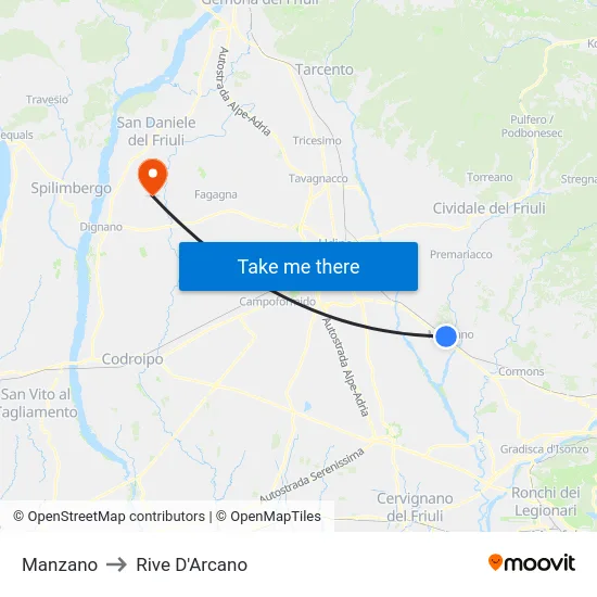 Manzano to Rive D'Arcano map