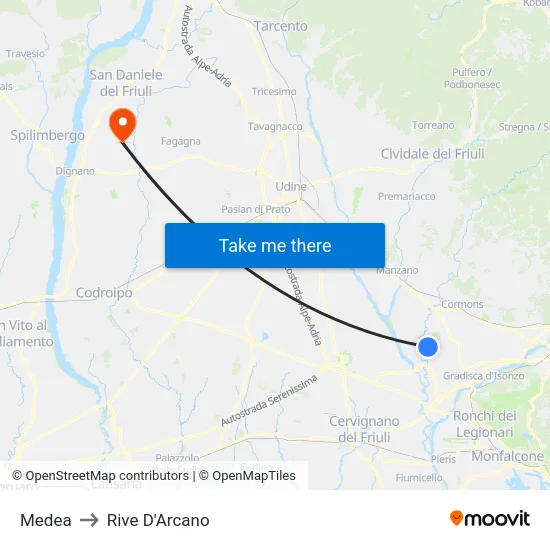 Medea to Rive D'Arcano map