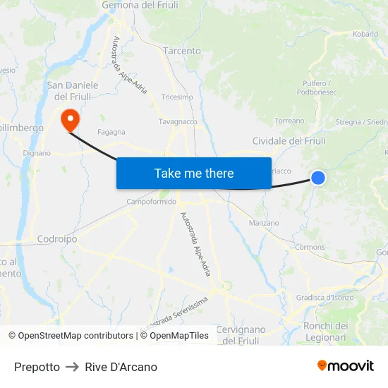 Prepotto to Rive D'Arcano map