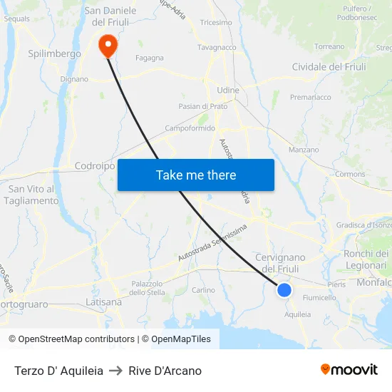 Terzo D' Aquileia to Rive D'Arcano map