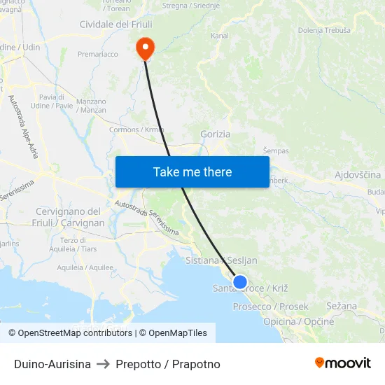Duino-Aurisina to Prepotto / Prapotno map