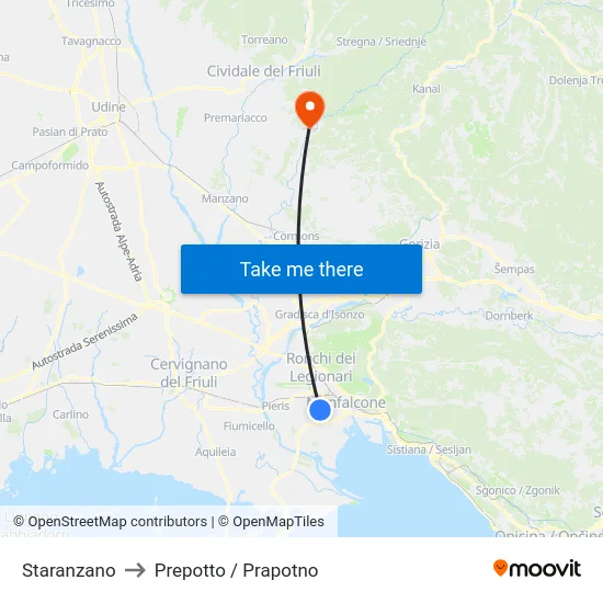 Staranzano to Prepotto / Prapotno map