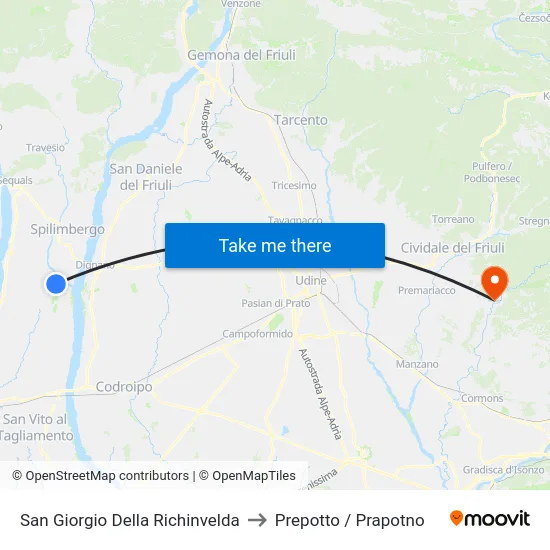 San Giorgio Della Richinvelda to Prepotto / Prapotno map