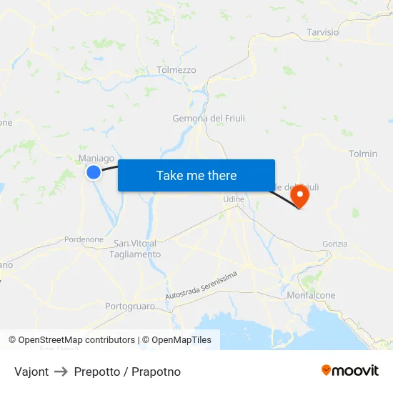 Vajont to Prepotto / Prapotno map