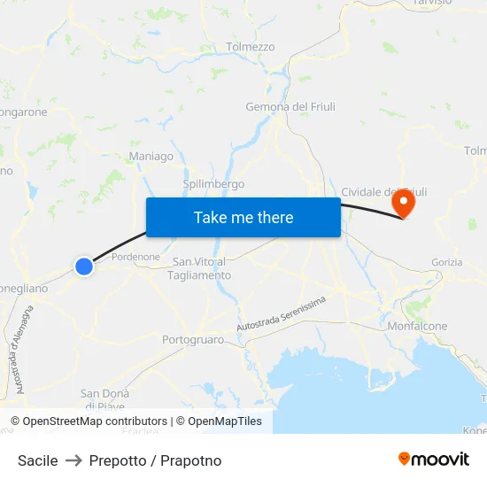 Sacile to Prepotto / Prapotno map