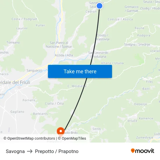 Savogna to Prepotto / Prapotno map