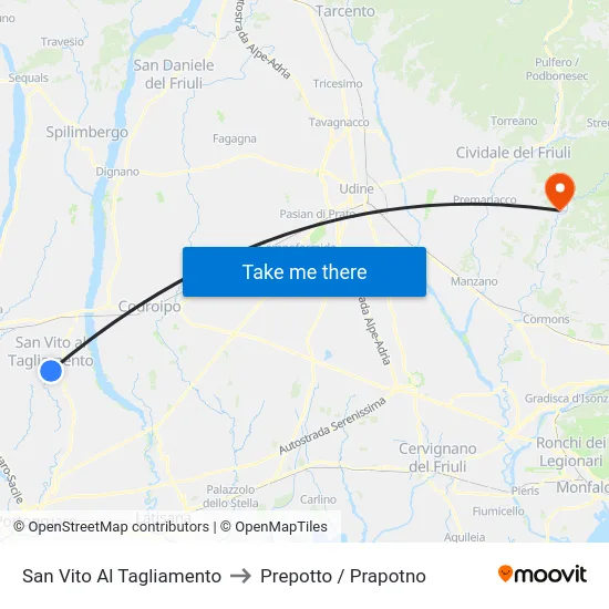 San Vito Al Tagliamento to Prepotto / Prapotno map