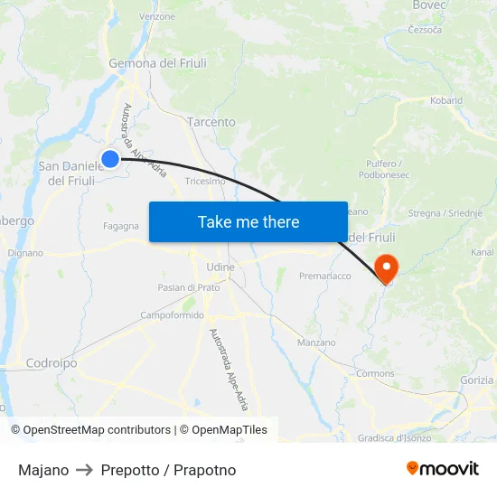 Majano to Prepotto / Prapotno map