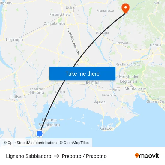 Lignano Sabbiadoro to Prepotto / Prapotno map