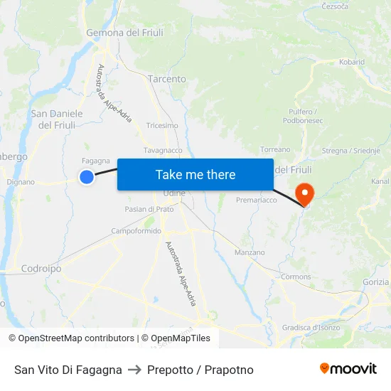 San Vito Di Fagagna to Prepotto / Prapotno map