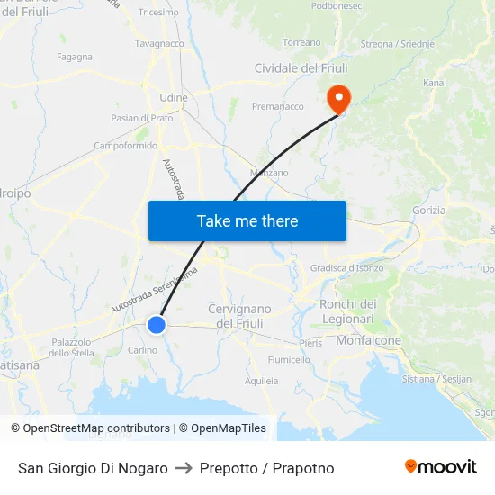 San Giorgio Di Nogaro to Prepotto / Prapotno map