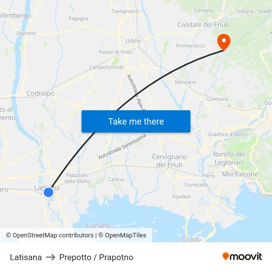 Latisana to Prepotto / Prapotno map