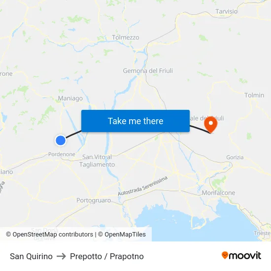 San Quirino to Prepotto / Prapotno map