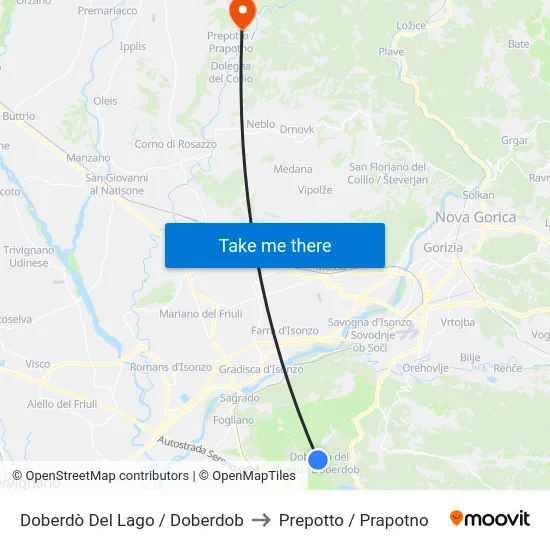 Doberdò Del Lago / Doberdob to Prepotto / Prapotno map