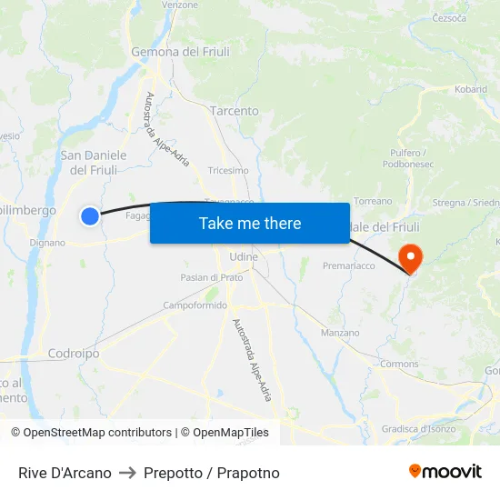 Rive D'Arcano to Prepotto / Prapotno map