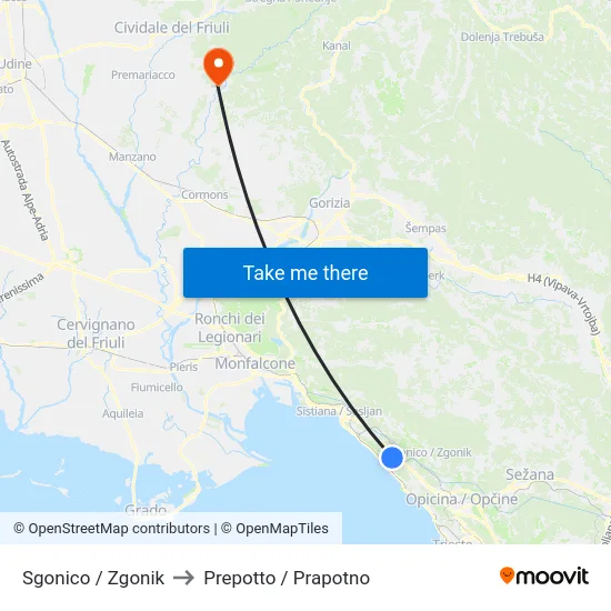 Sgonico / Zgonik to Prepotto / Prapotno map