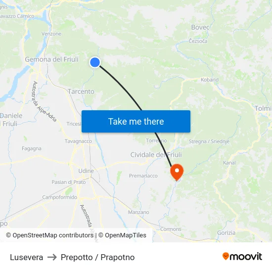 Lusevera to Prepotto / Prapotno map