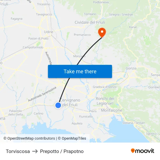Torviscosa to Prepotto / Prapotno map