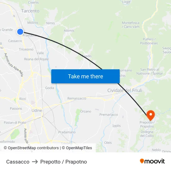 Cassacco to Prepotto / Prapotno map