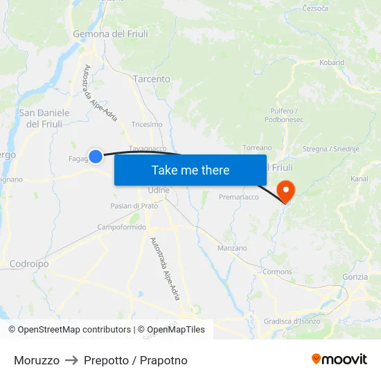 Moruzzo to Prepotto / Prapotno map