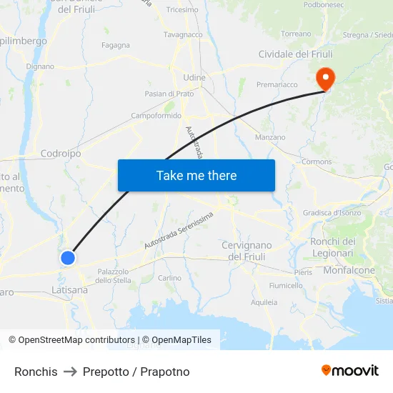 Ronchis to Prepotto / Prapotno map