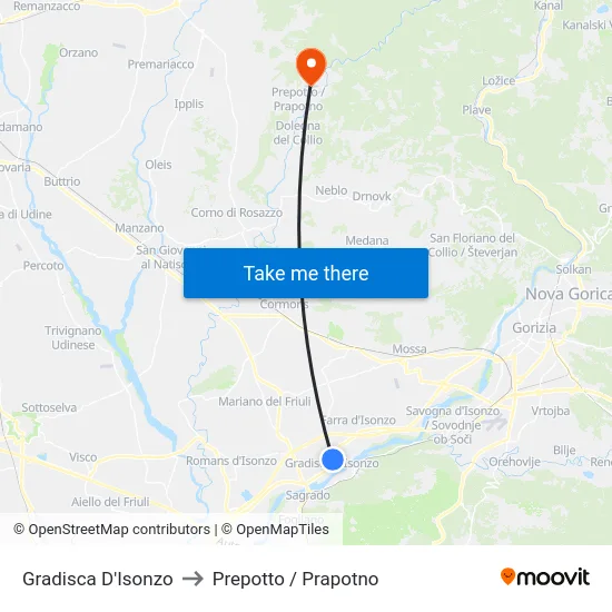 Gradisca D'Isonzo to Prepotto / Prapotno map