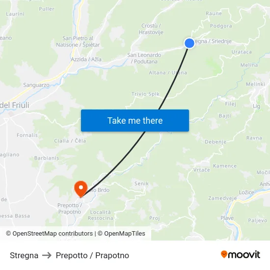 Stregna to Prepotto / Prapotno map