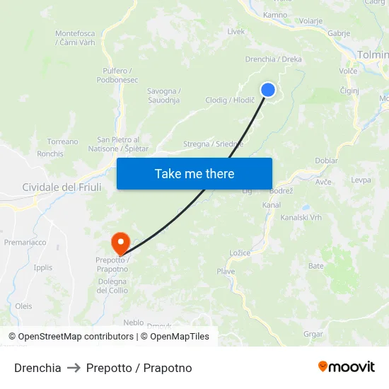 Drenchia to Prepotto / Prapotno map