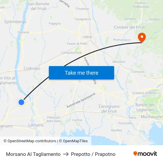 Morsano Al Tagliamento to Prepotto / Prapotno map