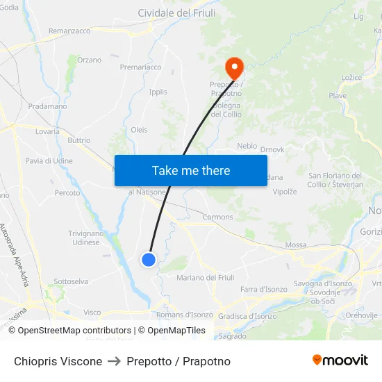 Chiopris Viscone to Prepotto / Prapotno map