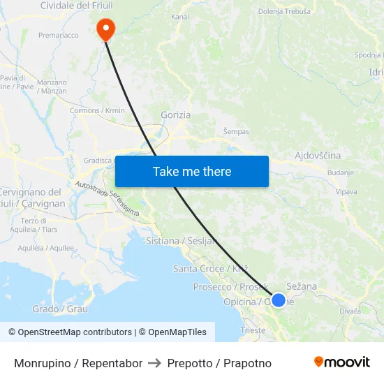 Monrupino / Repentabor to Prepotto / Prapotno map