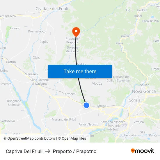 Capriva Del Friuli to Prepotto / Prapotno map