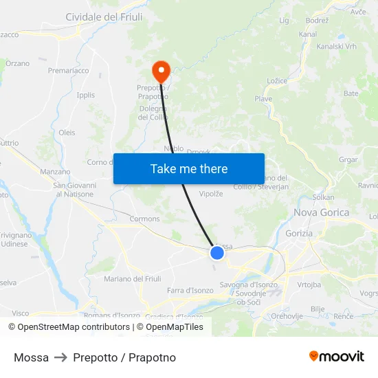Mossa to Prepotto / Prapotno map