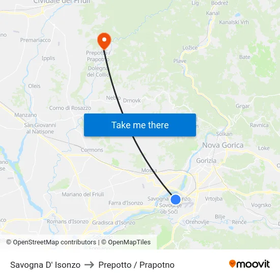 Savogna D' Isonzo to Prepotto / Prapotno map