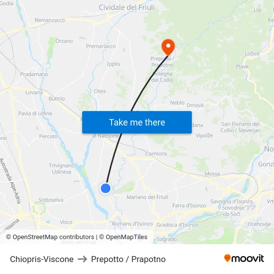 Chiopris-Viscone to Prepotto / Prapotno map