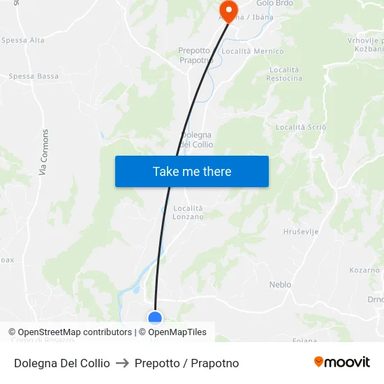 Dolegna Del Collio to Prepotto / Prapotno map