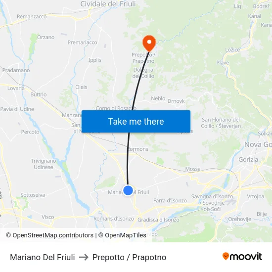 Mariano Del Friuli to Prepotto / Prapotno map