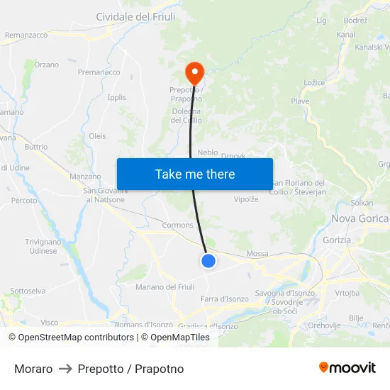 Moraro to Prepotto / Prapotno map