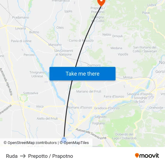 Ruda to Prepotto / Prapotno map