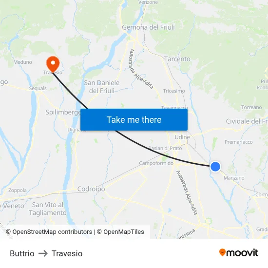 Buttrio to Travesio map