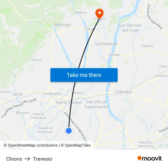 Chions to Travesio map