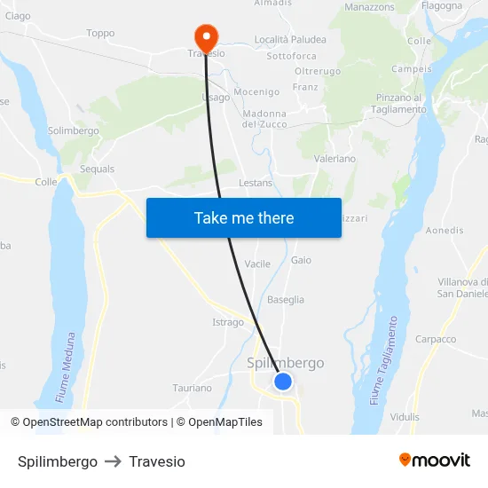 Spilimbergo to Travesio map