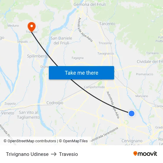 Trivignano Udinese to Travesio map