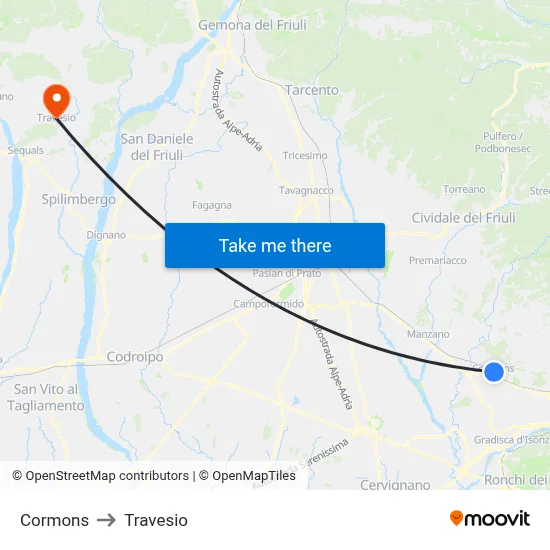 Cormons to Travesio map