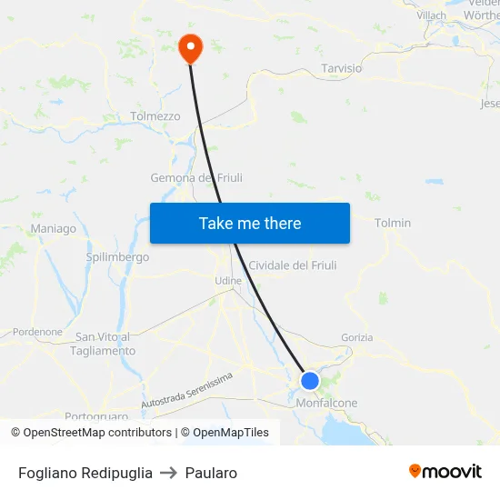 Fogliano Redipuglia to Paularo map