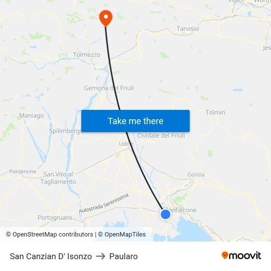 San Canzian d'Isonzo to Paularo map
