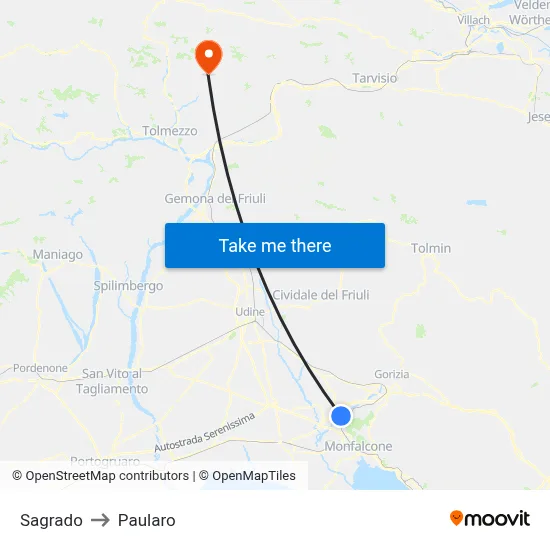 Sagrado to Paularo map