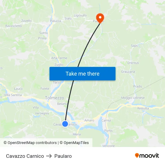 Cavazzo Carnico to Paularo map